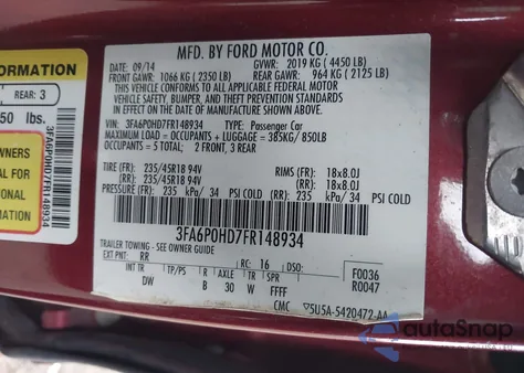 2015 Ford Fusion Se z USA, uszkodzony, nr VIN 3FA6P0HD7FR148934
